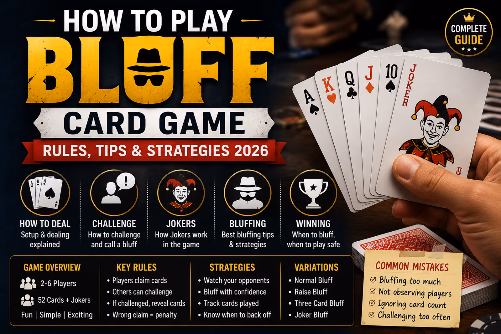 How to Play Bluff Card Game — Complete Rules, Strategies & Tips (2026)